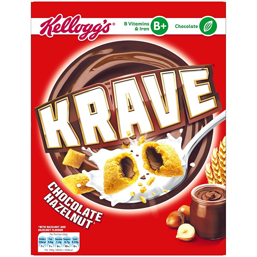 Krave Hazelnut Chocolate Cereal Shells 375 g, Pack of 6